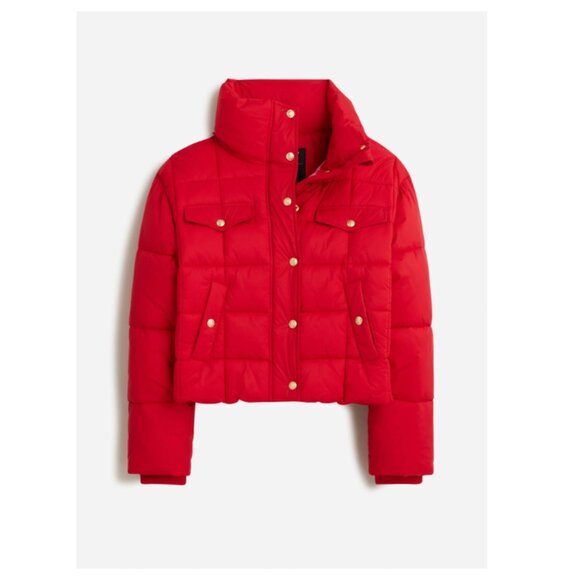 J. Crew Red Cropped Puffer Jacket with PrimaLoft - NEW WITH TAGS - Picture 1 of 12